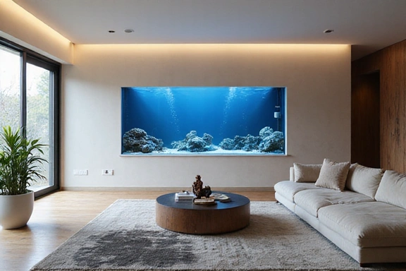 Architectural rendering of a custom aquarium in a modern living room
