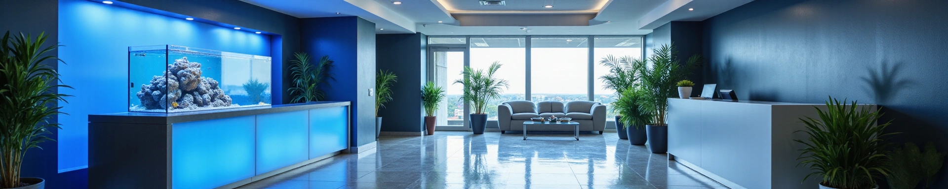 Modern office space with a subtle aquatic theme, clean and professional