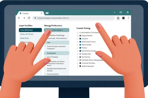 A person managing cookie settings on a web browser, showing options to accept or reject different types of cookies