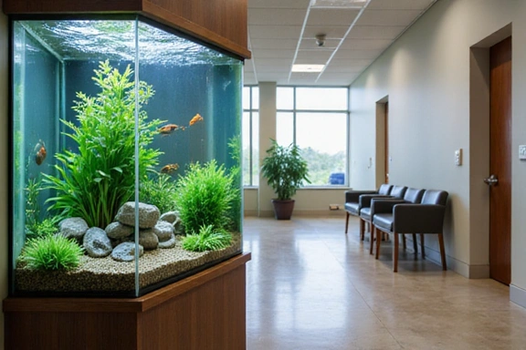 Calming planted freshwater aquarium in a medical waiting room