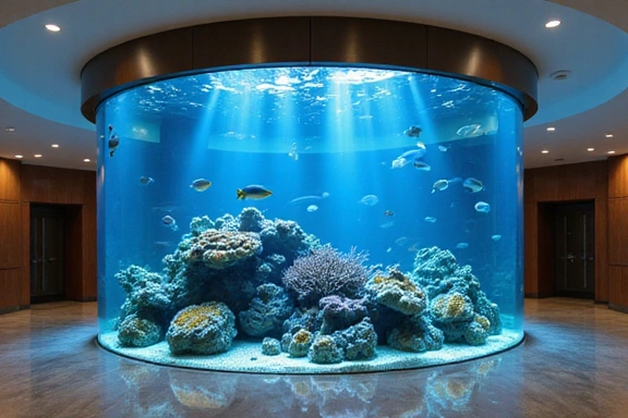 Grand custom aquarium serving as a centerpiece in a corporate lobby