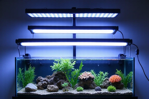 Different aquarium lighting fixtures for freshwater and reef tanks