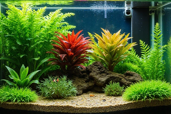 A lush freshwater planted aquarium