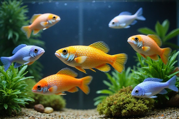 Colorful tropical fish swimming in an aquarium