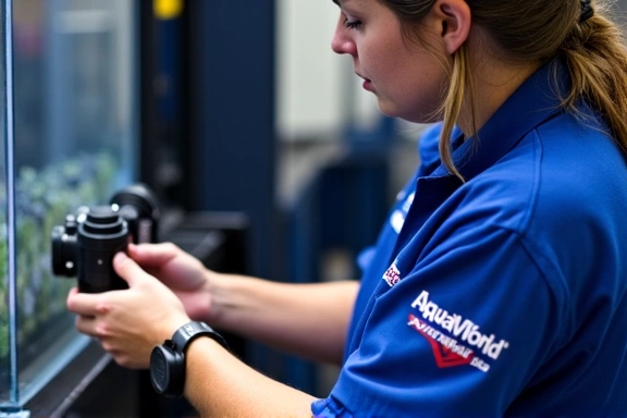 AquaWorld USA team member carefully handling aquarium equipment
