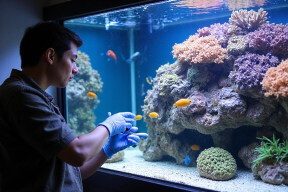 Aquarist cleaning an aquarium