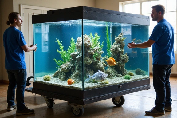 Aquarium being carefully moved or set up
